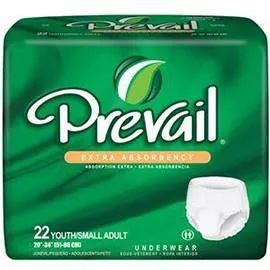 Prevail Youth Protective Underwear, Extra Absorbency, Pull On and Off Design, Small (20" to 34") - One pkg of 22 each