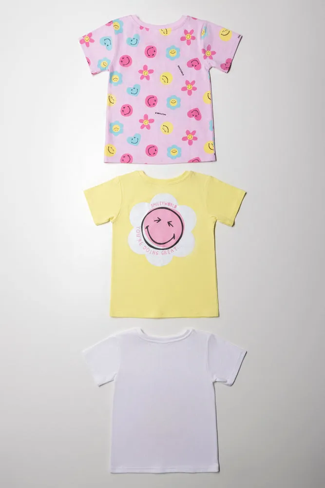 SmileyWorld 3 Pack T-Shirts White, Pink And Yellow