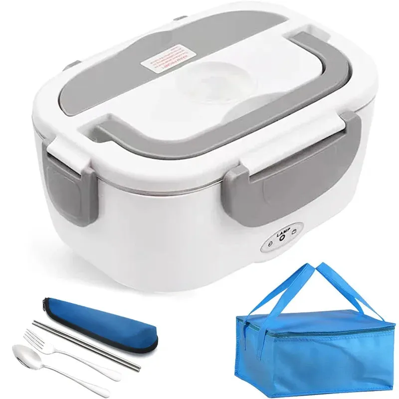 Stainless Steel Portable Electric Lunch Box 12V 24V Car Truck Food Warmer Heated Container 220V 110V Work Office EU US Plug Set