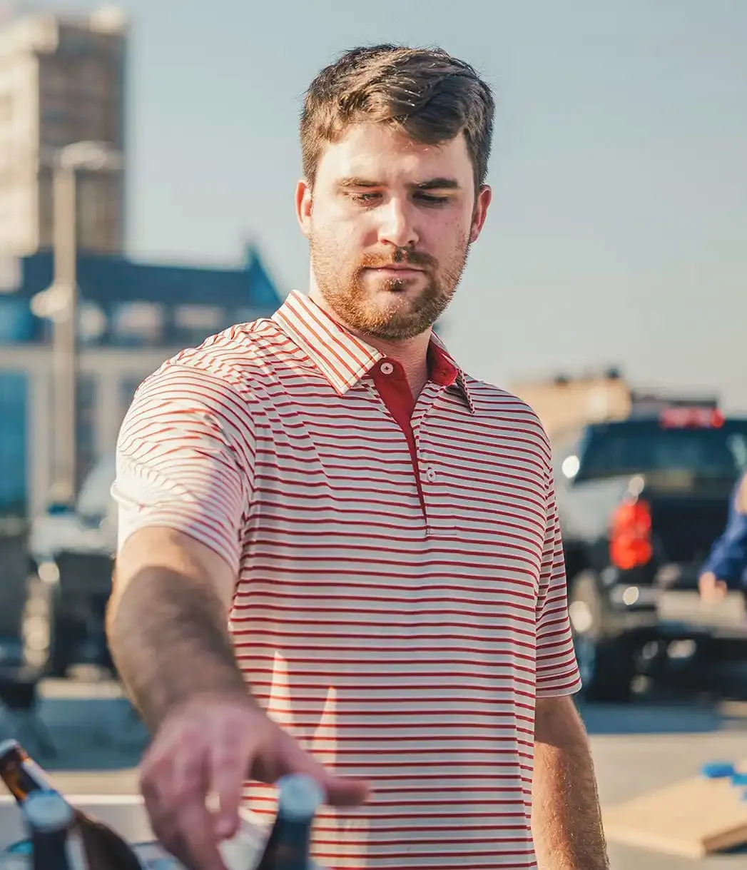 Starting Lineup Stripe Polo - Crimson Grey