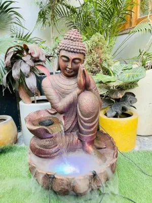 TENDENCE DECOR Garden Buddha Water Fountain with LED Light, Indoor/Outdoor Decorative Fountain, Assembly, Namaste Buddha Fountain for Home,3 feet Big Size, Water Fountain for Living Room, Office