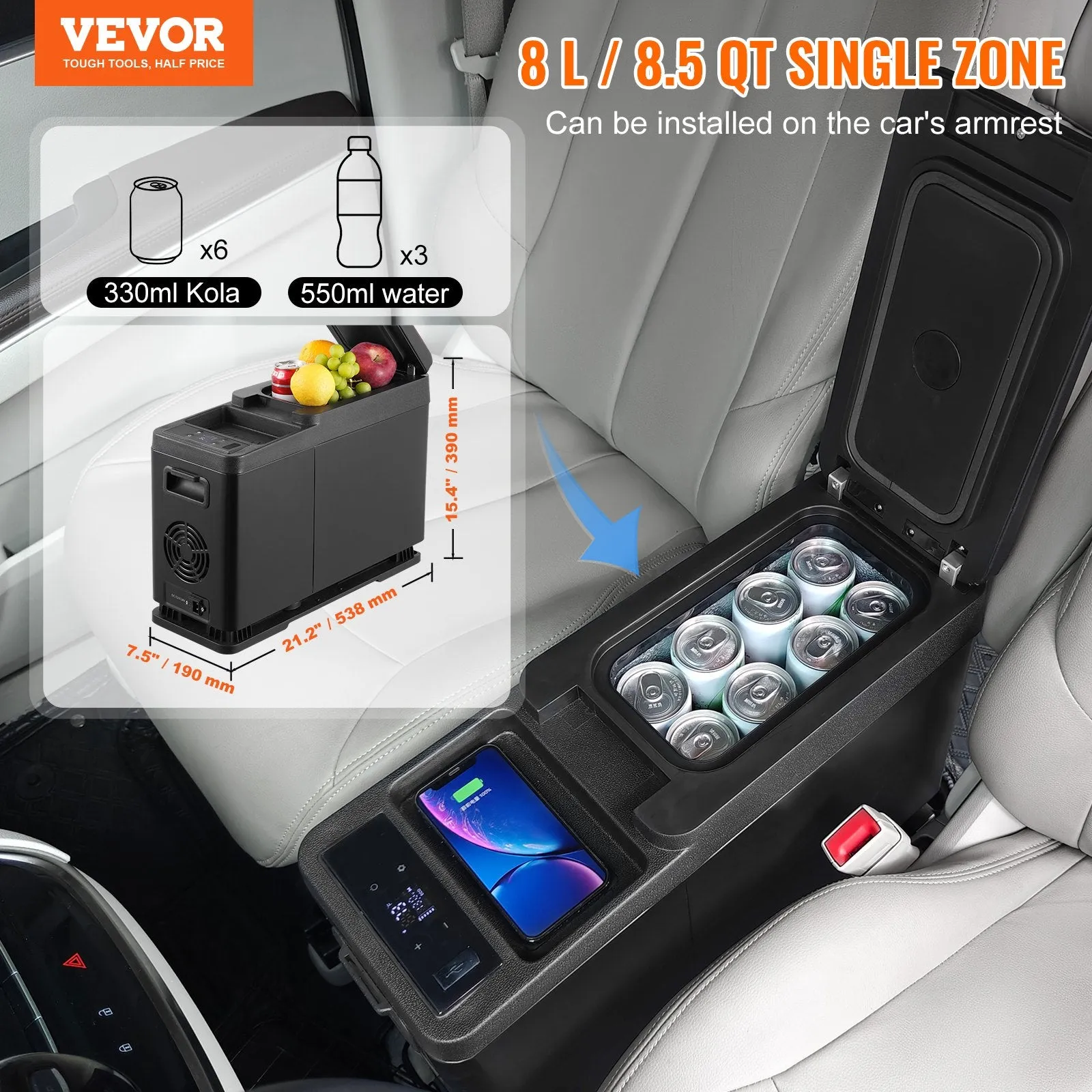 Vevor Portable Refrigerator Freezer Compressor 8L Single Zone for Car Armrest New