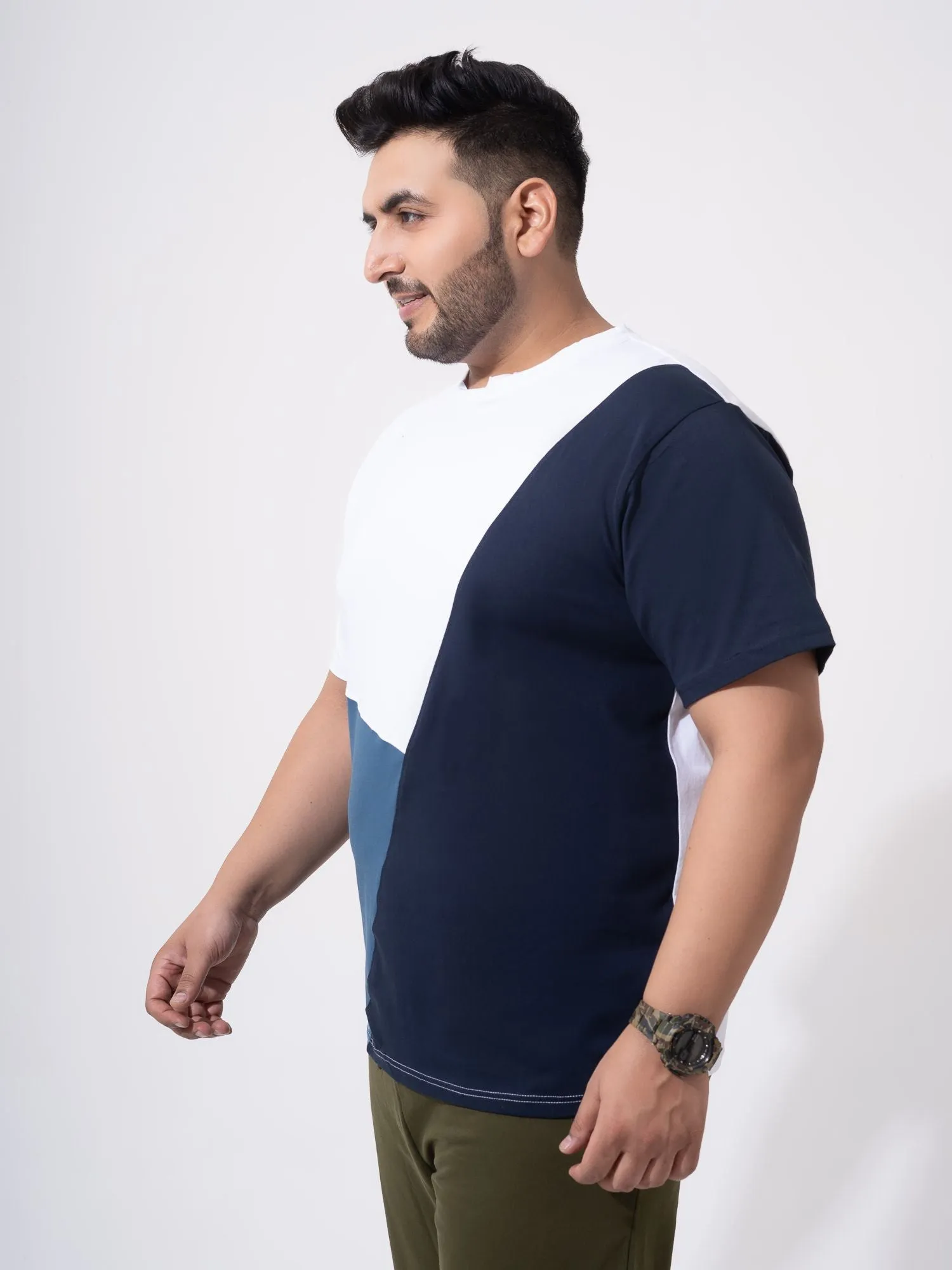 White Navy Airforce Colourblock Plus Size T-shirt