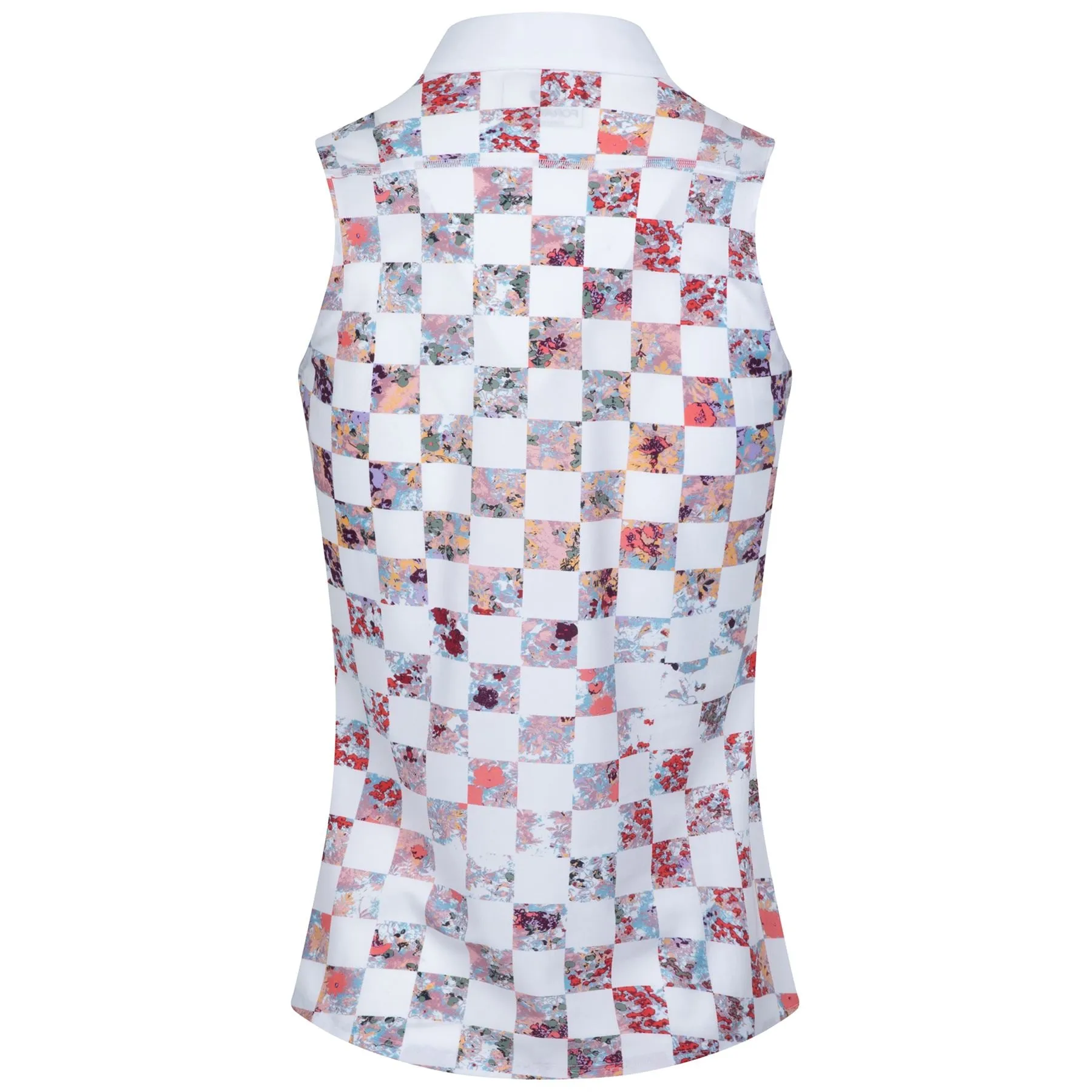 Womens Printed back Sleeveless Polo White Check Floral - SS23